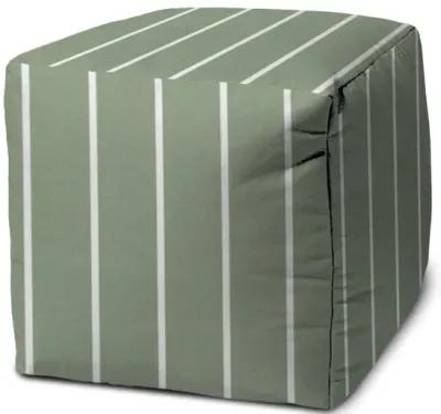 Cube Striped Indoor Outdoor Pouf Cover - Green