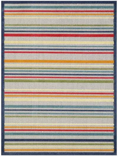 3' X 5' Striped Stain Resistant Indoor / Outdoor Area Rug - Ivory / Blue