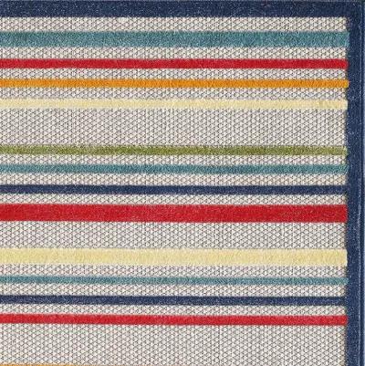 3' X 5' Striped Stain Resistant Indoor / Outdoor Area Rug - Ivory / Blue