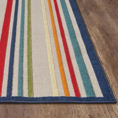 3' X 5' Striped Stain Resistant Indoor / Outdoor Area Rug - Ivory / Blue