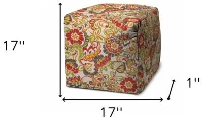 Cube Floral Indoor Outdoor Pouf Cover - Gray