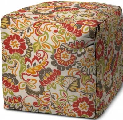 Cube Floral Indoor Outdoor Pouf Cover - Gray