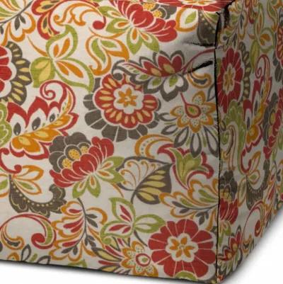 Cube Floral Indoor Outdoor Pouf Cover - Gray