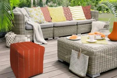 Cube Striped Indoor Outdoor Pouf Cover - Orange