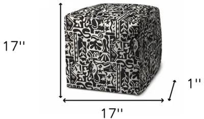 Cube Geometric Indoor Outdoor Pouf Cover - Black