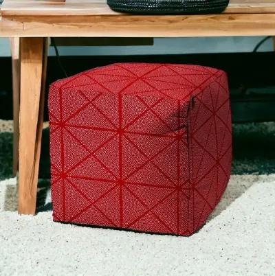 Cube Geometric Indoor Outdoor Pouf Cover - Red