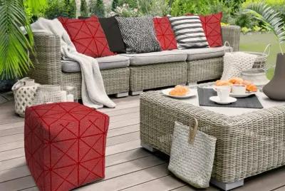 Cube Geometric Indoor Outdoor Pouf Cover - Red