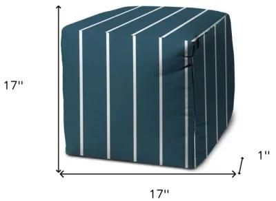 Cube Striped Indoor Outdoor Pouf Cover - Turquoise