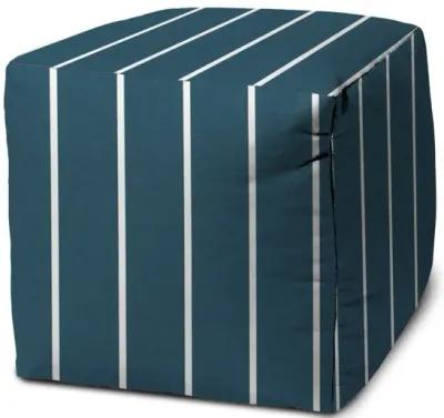 Cube Striped Indoor Outdoor Pouf Cover - Turquoise