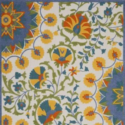 9' X 12' Toile Non Skid Indoor / Outdoor Area Rug - Blue Yellow / White