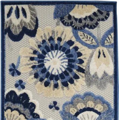 2' X 12' Floral Non Skid Outdoor / Indoor Runner Rug - Blue / Gray