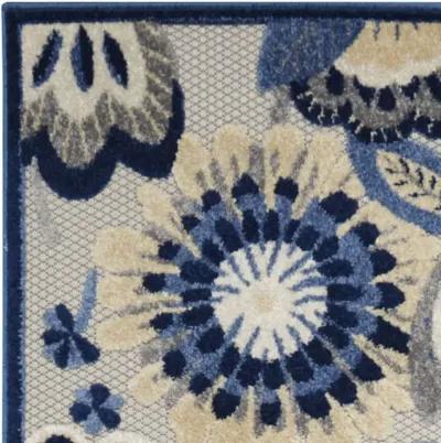 2' X 12' Floral Non Skid Outdoor / Indoor Runner Rug - Blue / Gray