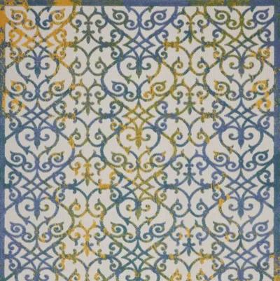 12' X 15' Damask Non Skid Indoor / Outdoor Area Rug - Ivory / Blue