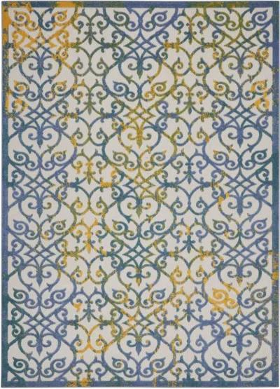 12' X 15' Damask Non Skid Indoor / Outdoor Area Rug - Ivory / Blue