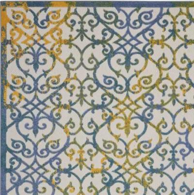 12' X 15' Damask Non Skid Indoor / Outdoor Area Rug - Ivory / Blue