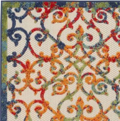 3' X 5' Non Skid Indoor / Outdoor Area Rug - Orange Blue / Green Damask