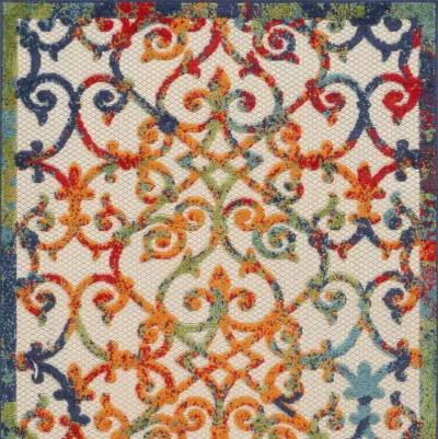 3' X 5' Non Skid Indoor / Outdoor Area Rug - Orange Blue / Green Damask