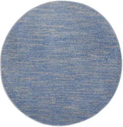 4' Round Striped Non Skid Indoor / Outdoor Area Rug - Blue / Gray