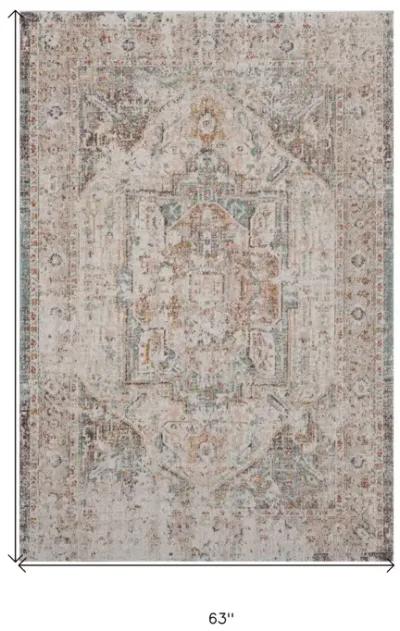 5' X 8' Abstract Stain Resistant Indoor / Outdoor Area Rug - Beige