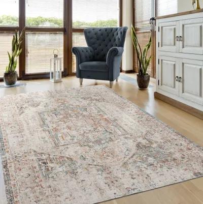 5' X 8' Abstract Stain Resistant Indoor / Outdoor Area Rug - Beige