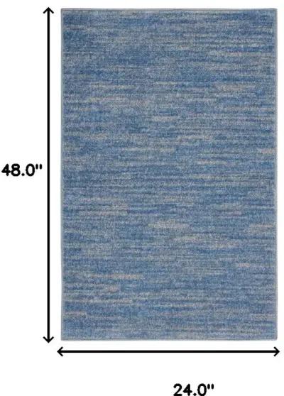 2' X 4' Striped Non Skid Indoor / Outdoor Runner Rug - Blue / Gray