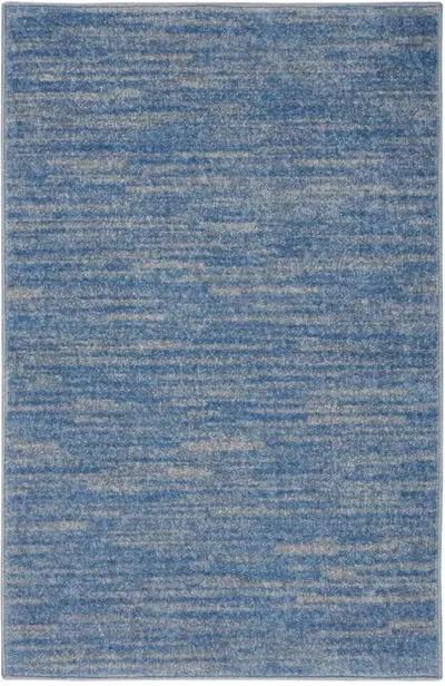 2' X 4' Striped Non Skid Indoor / Outdoor Runner Rug - Blue / Gray