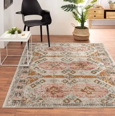 5' X 8' Geometric Stain Resistant Outdoor / Indoor Area Rug - Cream