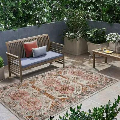 5' X 8' Geometric Stain Resistant Outdoor / Indoor Area Rug - Cream