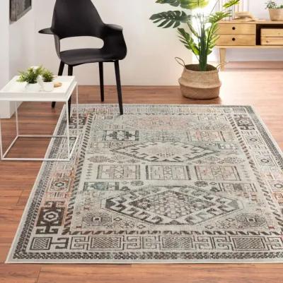 5' X 8' Geometric Stain Resistant Indoor / Outdoor Area Rug - Cream