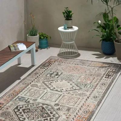 5' X 8' Geometric Stain Resistant Indoor / Outdoor Area Rug - Cream