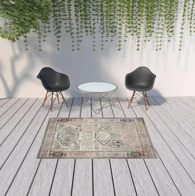 5' X 8' Geometric Stain Resistant Indoor / Outdoor Area Rug - Cream