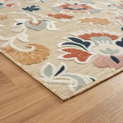 8' X 10' Floral Stain Resistant Outdoor / Indoor Area Rug - Blue / Beige