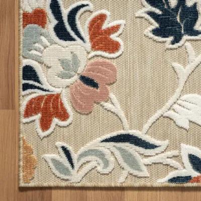 8' X 10' Floral Stain Resistant Outdoor / Indoor Area Rug - Blue / Beige