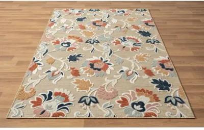 8' X 10' Floral Stain Resistant Outdoor / Indoor Area Rug - Blue / Beige