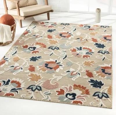 8' X 10' Floral Stain Resistant Outdoor / Indoor Area Rug - Blue / Beige