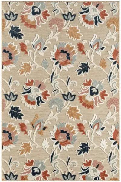 8' X 10' Floral Stain Resistant Outdoor / Indoor Area Rug - Blue / Beige