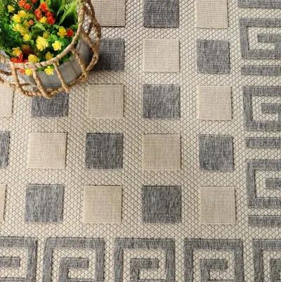 6' X 9' Geometric Stain Resistant Non Skid Indoor / Outdoor Area Rug - Cream