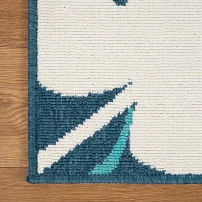 8' Runner Geometric Stain Resistant Indoor / Outdoor Runner Rug - Green Cream Blue