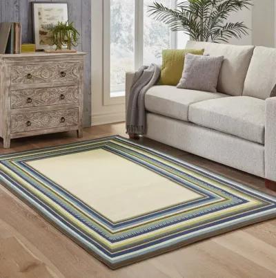 2' X 4' Striped Stain Resistant Indoor / Outdoor Area Rug - Ivory / Blue