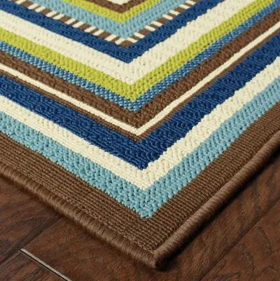 2' X 4' Striped Stain Resistant Indoor / Outdoor Area Rug - Ivory / Blue