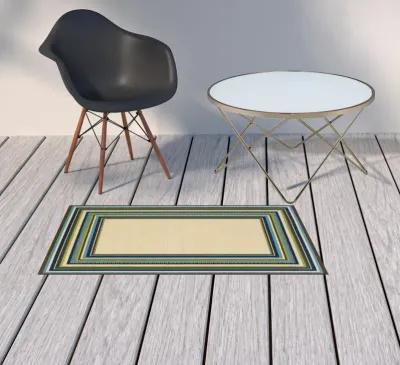 2' X 4' Striped Stain Resistant Indoor / Outdoor Area Rug - Ivory / Blue