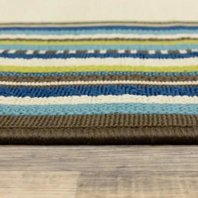 2' X 4' Striped Stain Resistant Indoor / Outdoor Area Rug - Ivory / Blue