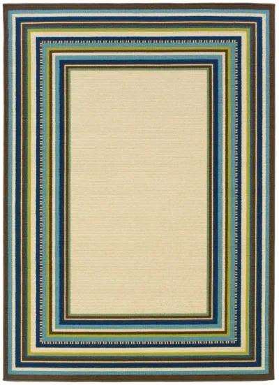 2' X 4' Striped Stain Resistant Indoor / Outdoor Area Rug - Ivory / Blue