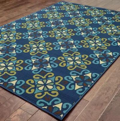 2' X 4' Floral Stain Resistant Outdoor / Indoor Area Rug - Blue / Green