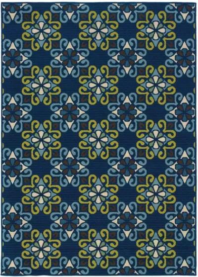 2' X 4' Floral Stain Resistant Outdoor / Indoor Area Rug - Blue / Green