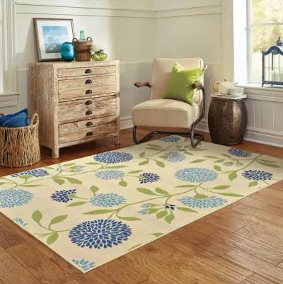 2' X 4' Floral Stain Resistant Outdoor / Indoor Area Rug - Green / Ivory