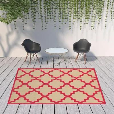 8' X 11' Geometric Stain Resistant Indoor / Outdoor Area Rug - Red