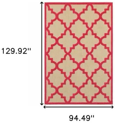 8' X 11' Geometric Stain Resistant Indoor / Outdoor Area Rug - Red