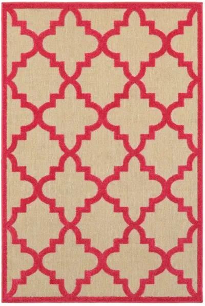 8' X 11' Geometric Stain Resistant Indoor / Outdoor Area Rug - Red