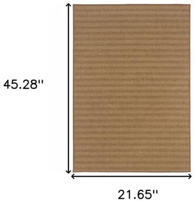 2' X 4' Striped Stain Resistant Indoor / Outdoor Area Rug - Tan